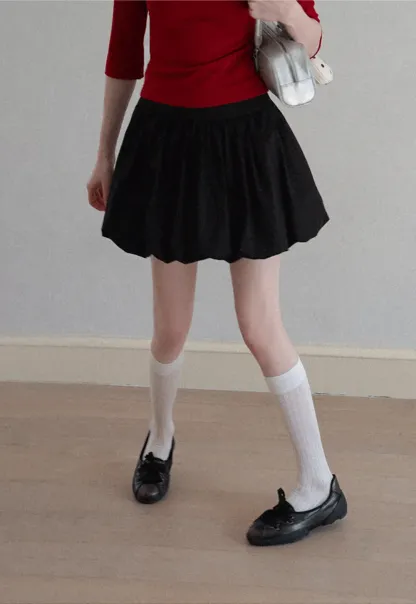 Pleated A-line Skirt with Elastic Waistband