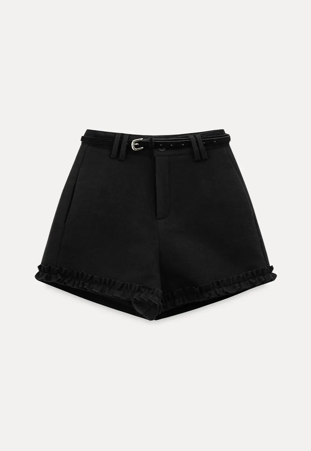 High waist shorts with ruffle hem and belt design
