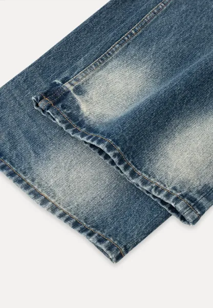 Wide leg high waist denim jeans with faded wash design