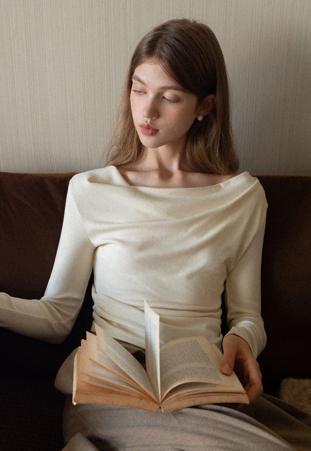 Womens Long Sleeve Drape Neck Top