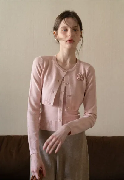 Elegant Knit Cardigan with Button Detail and Tank Top Set