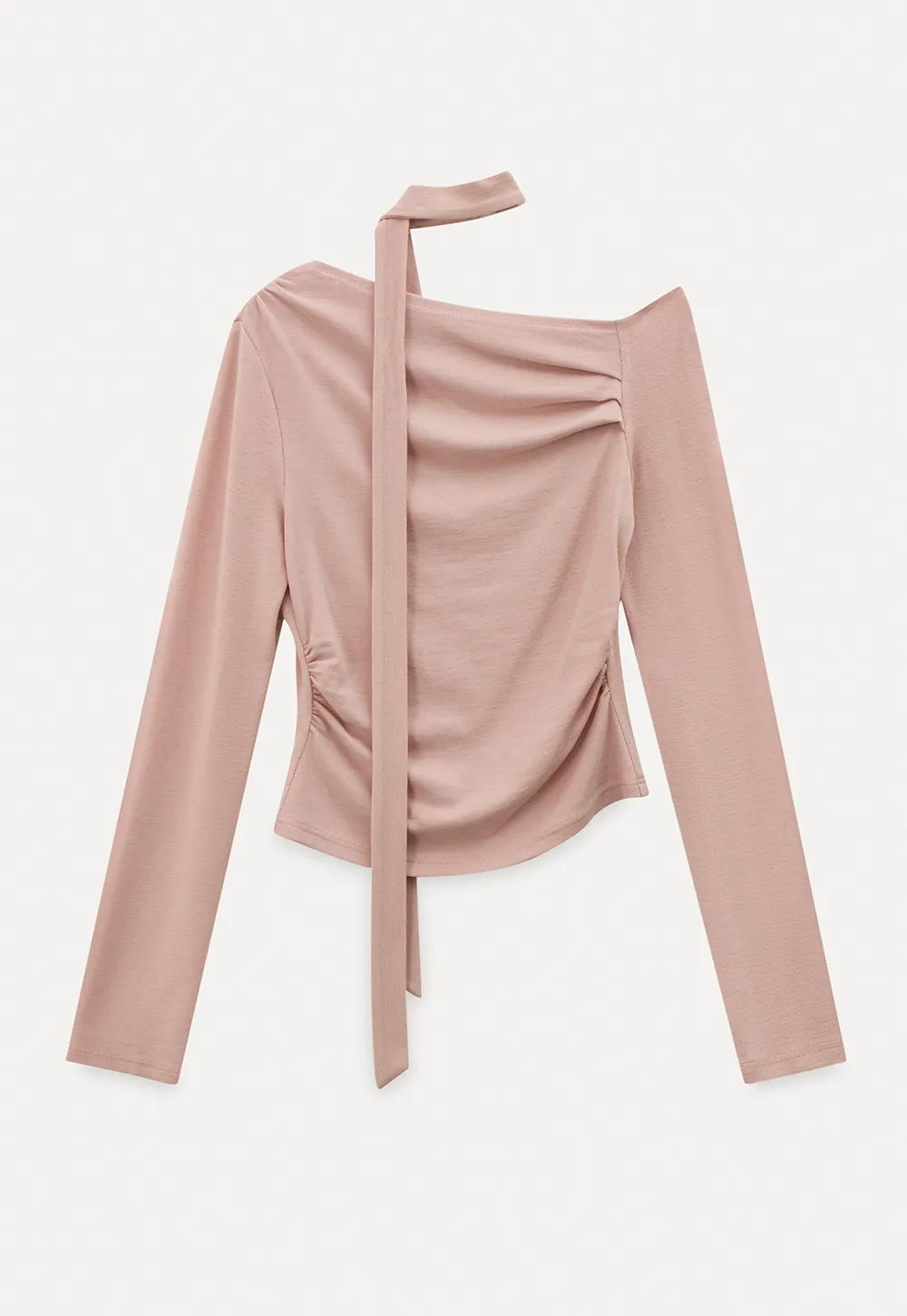 Long sleeve off shoulder top with neck tie detail