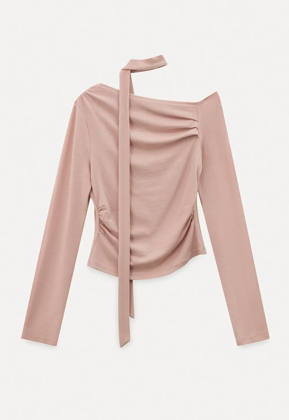 Long sleeve off shoulder top with neck tie detail