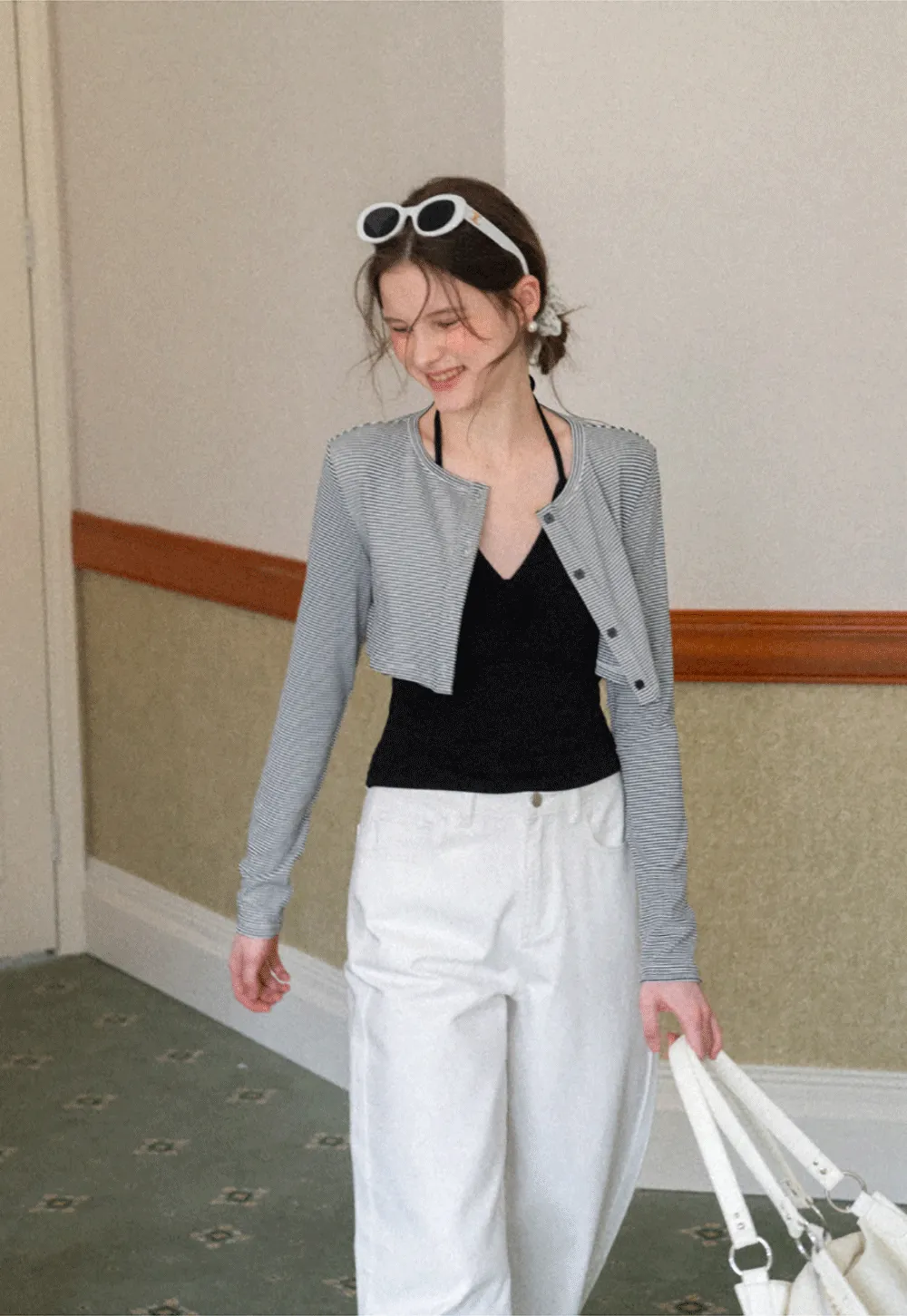 Striped cardigan with buttons and V neck tank top