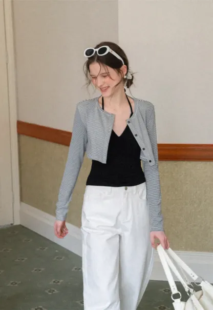 Striped cardigan with buttons and V neck tank top