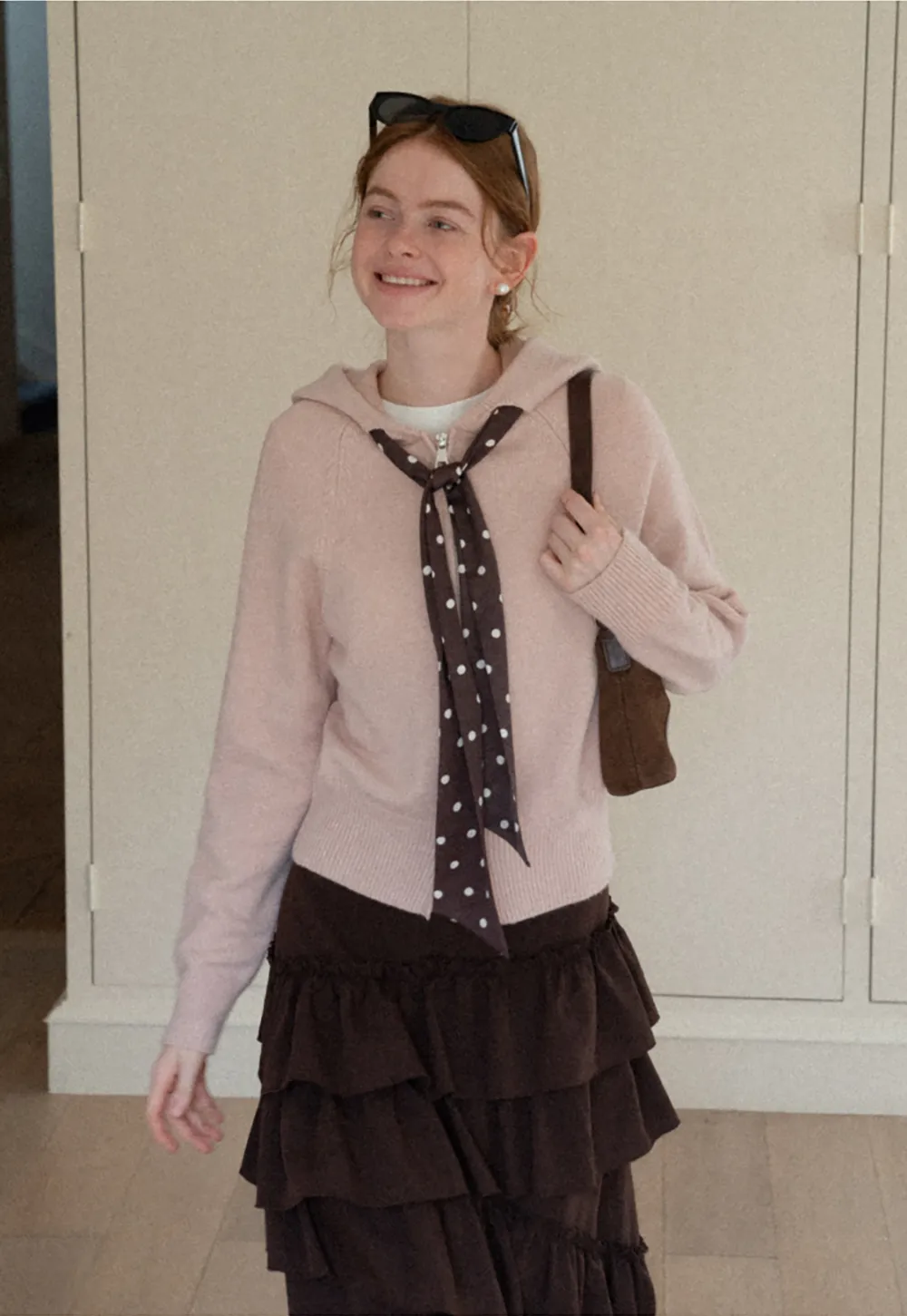 Pink Hooded Knit Sweater for Women Soft Warm Casual Top