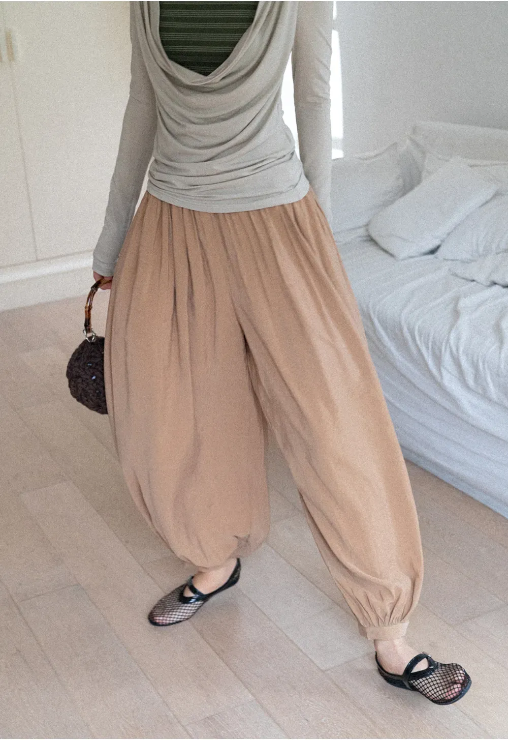 Loose Fit Elastic Waist Wide Leg Pants