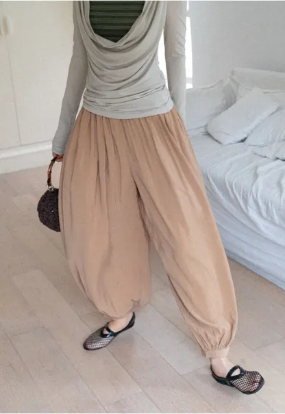 Loose Fit Elastic Waist Wide Leg Pants