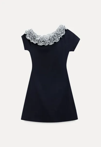 Short Sleeve Dress with Ruffled Off Shoulder Detail