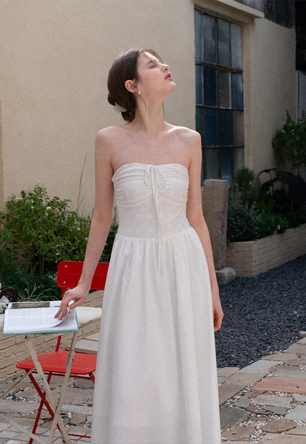 Strapless Maxi Dress with Front Bow Detail