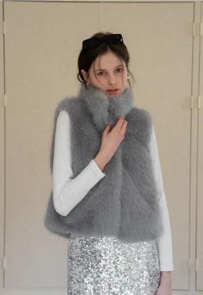 Fur Vest with High Collar Design