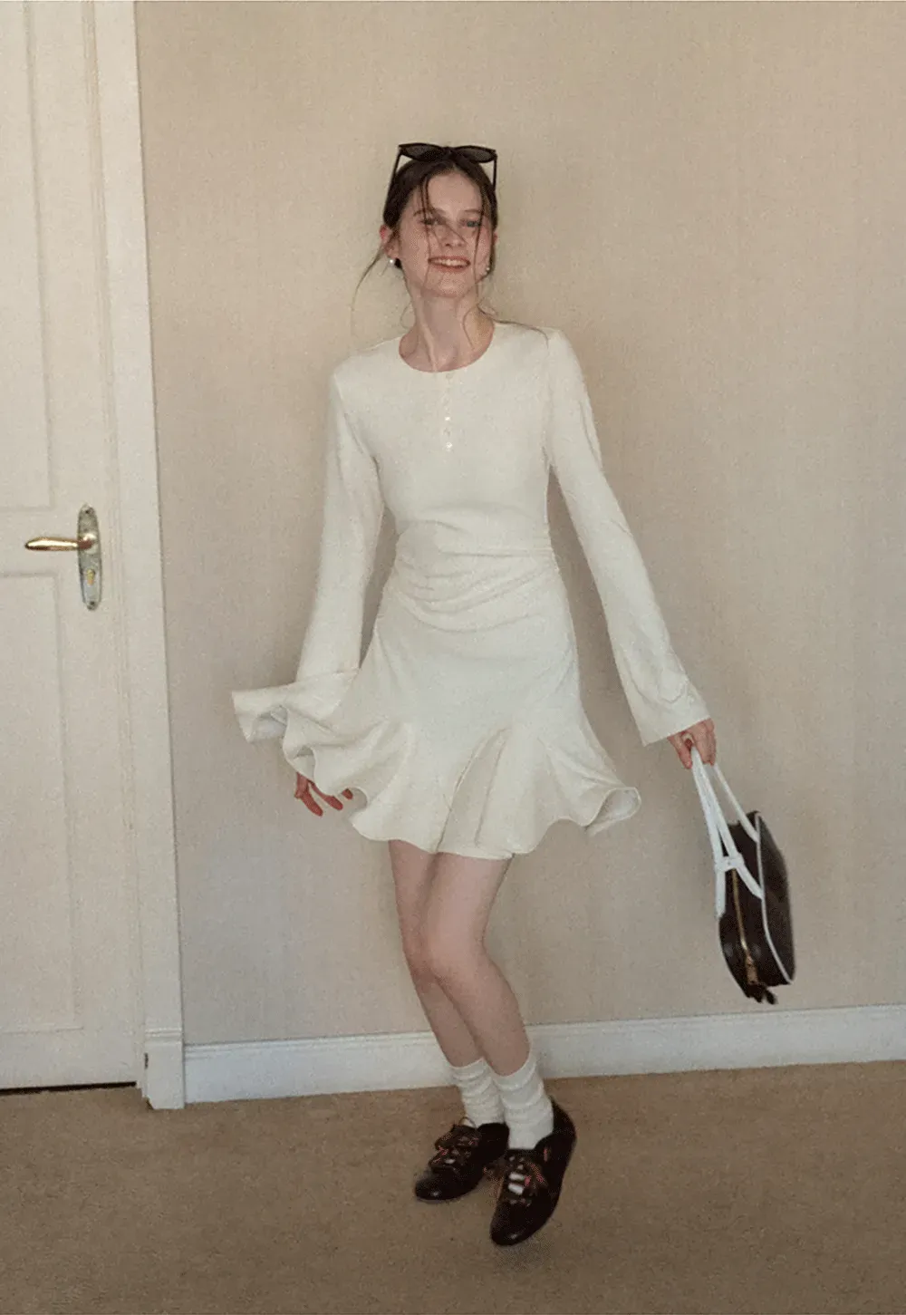 Elegant Flared Sleeve Mini Dress with Ruffle Hem