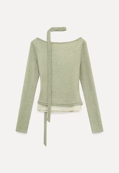 Long sleeve knit top with back tie detail