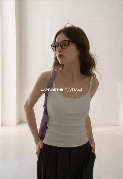 Lace Trim Button Front Tank Top