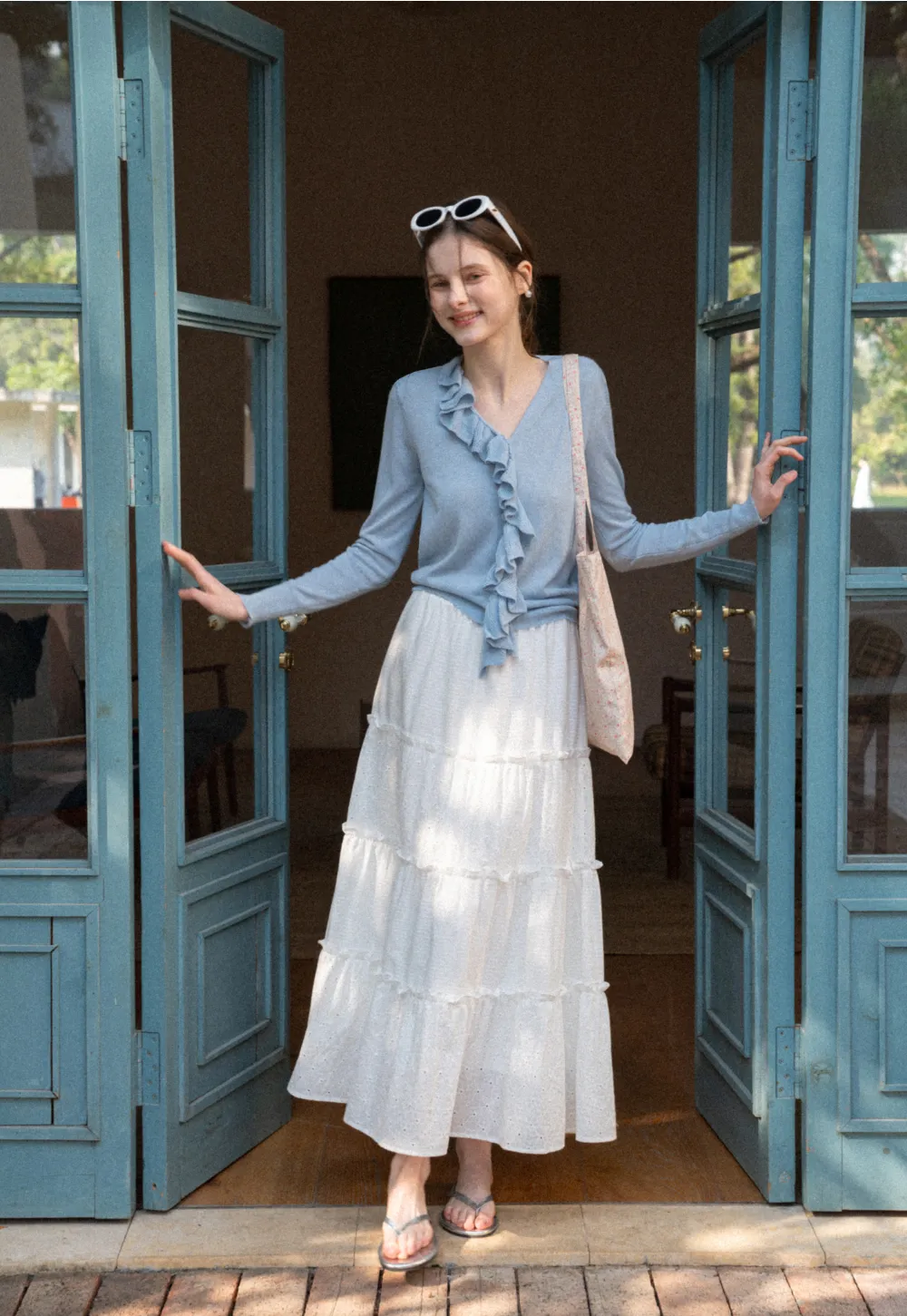 Tiered Ruffled Eyelet Maxi Skirt