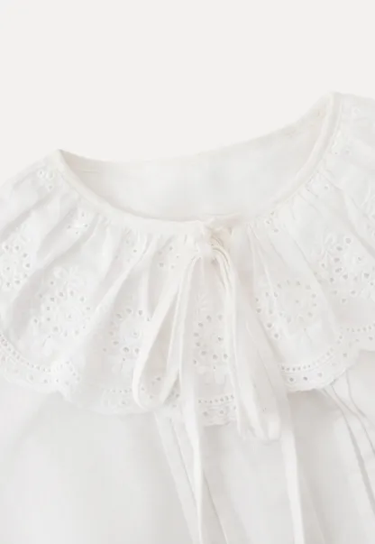 Vintage Style White Blouse with Lace Trim