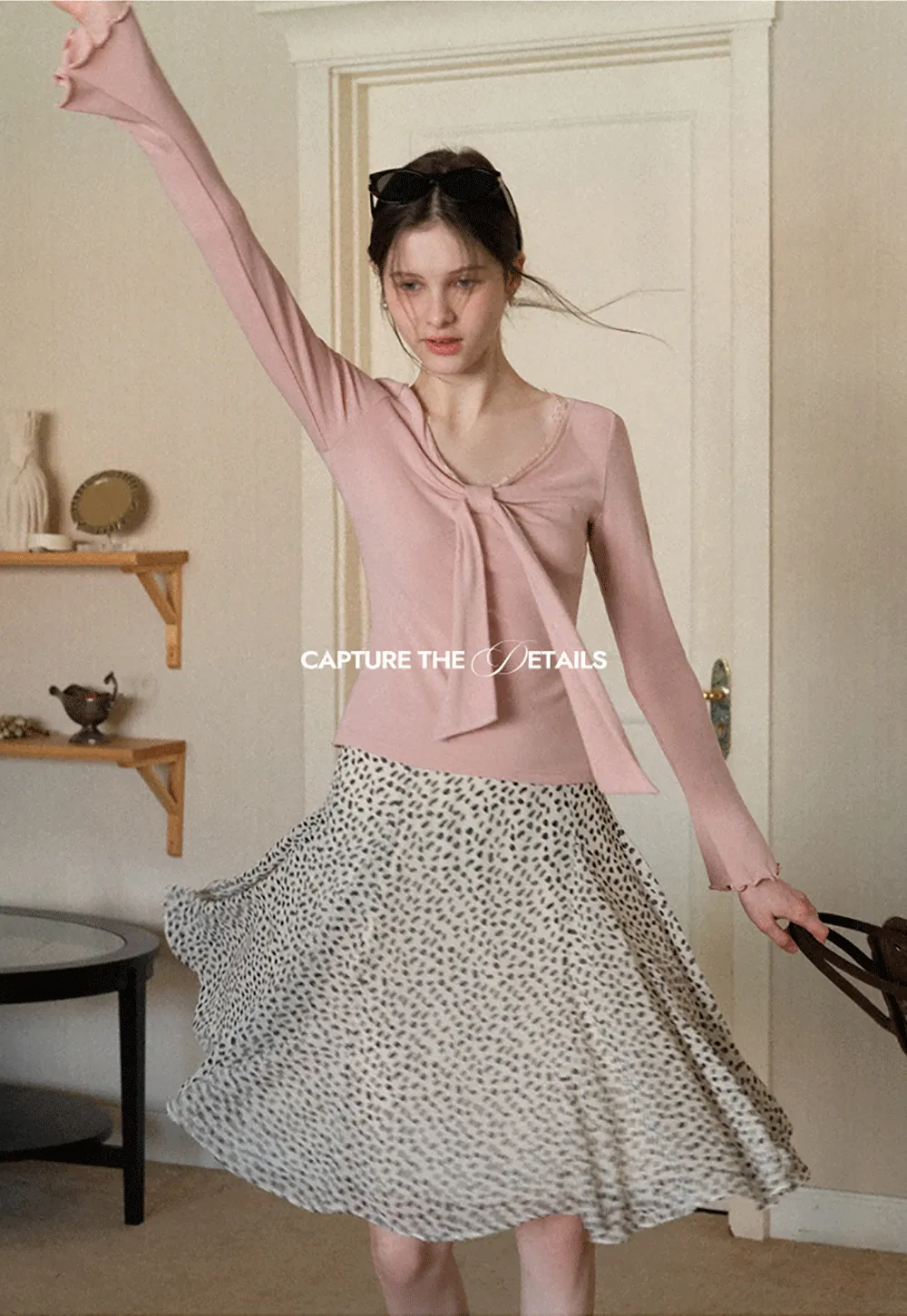 Elegant V Neck Long Sleeve Top with Bow Detail