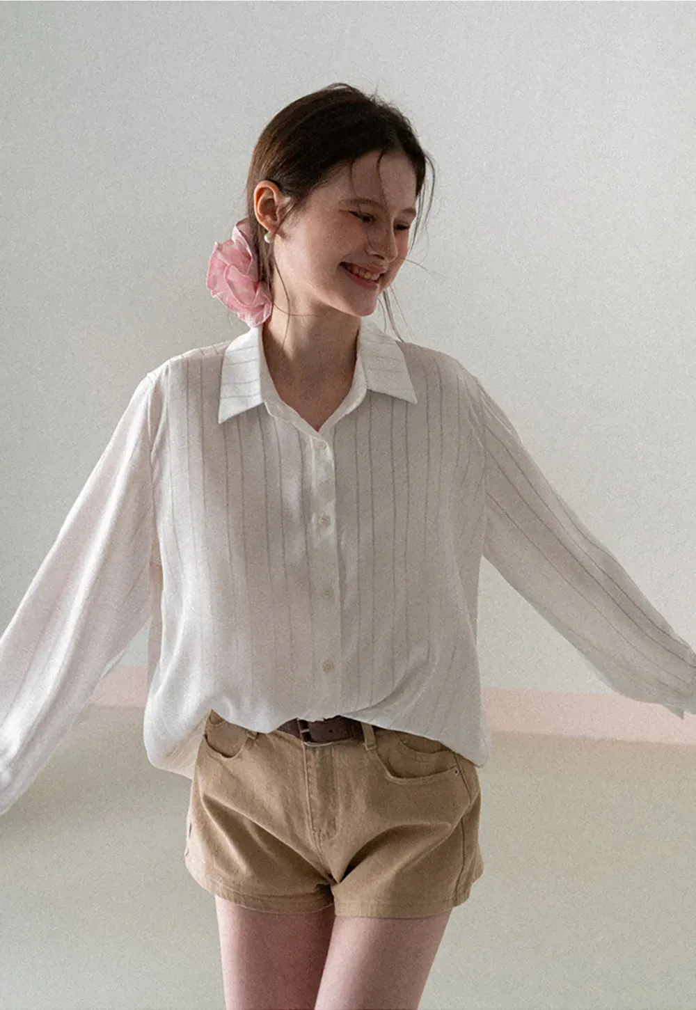 Long Sleeve Button Down Shirt with Vertical Stripes