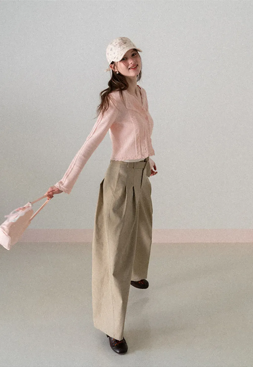 Long Sleeve Knit Sweater with Lace Trim