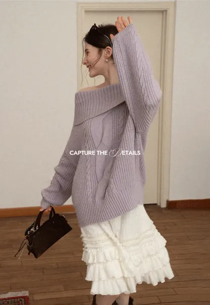 Gray Cable-Knit Turtleneck Sweater