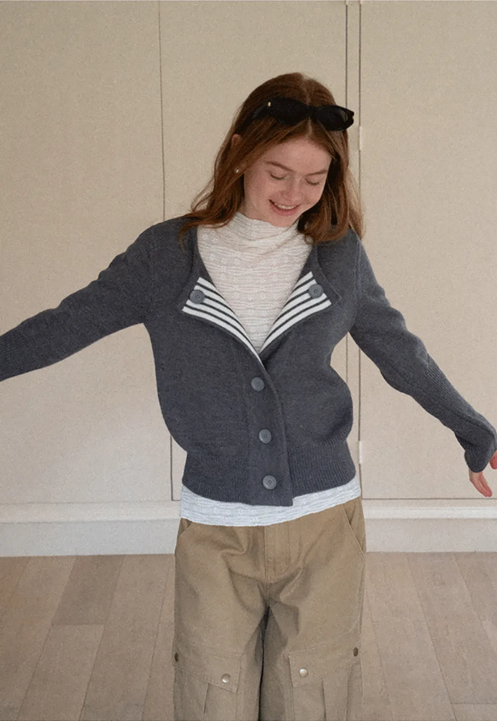 Elegant textured long sleeve top with subtle pattern design