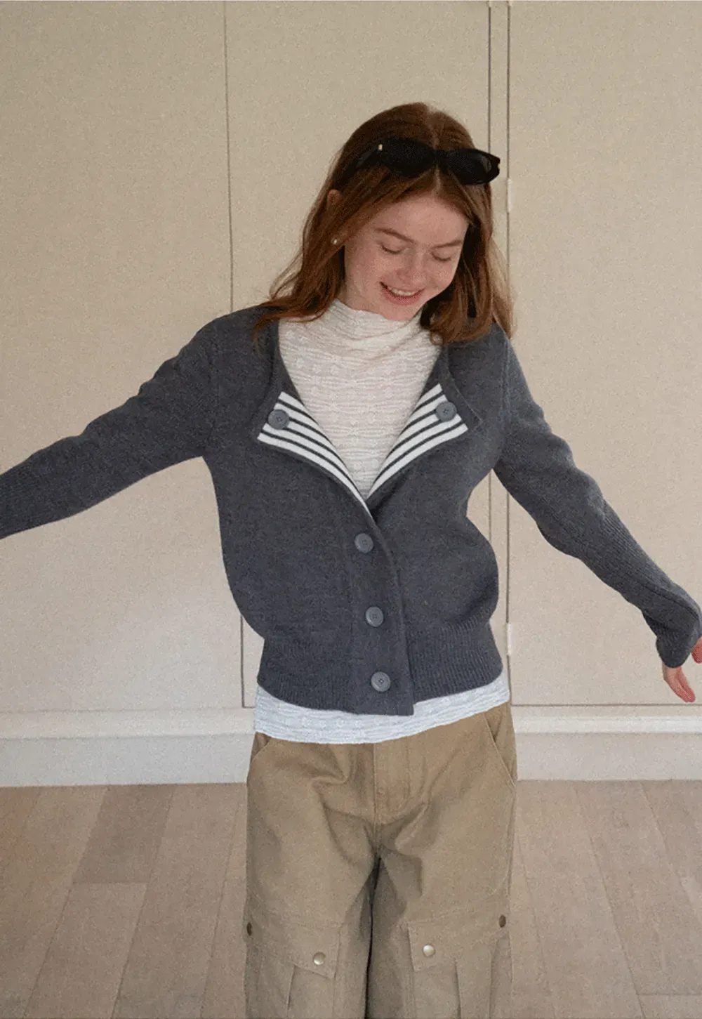 Elegant textured long sleeve top with subtle pattern design