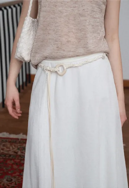 Flowy Maxi Skirt with Lace Trim and Drawstring Waist