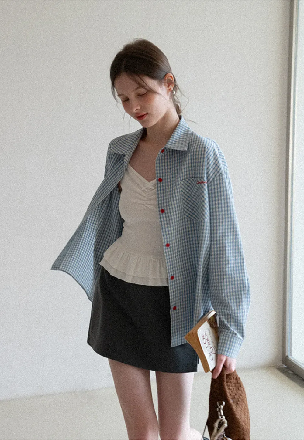 Oversized Checkered Button Up Shirt with Pocket Design