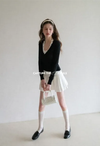 Woolen Knit Sweater and Polka Dot Tank Top