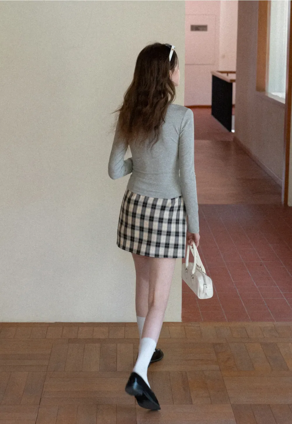 Plaid Skirt with Front Slit