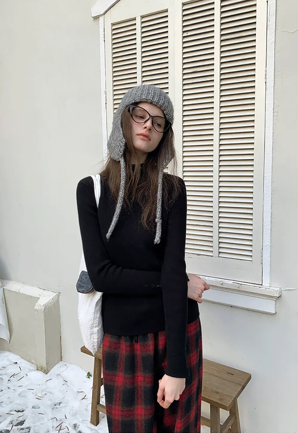 Elegant High Neck Knit Sweater with Button Detail Sleeve