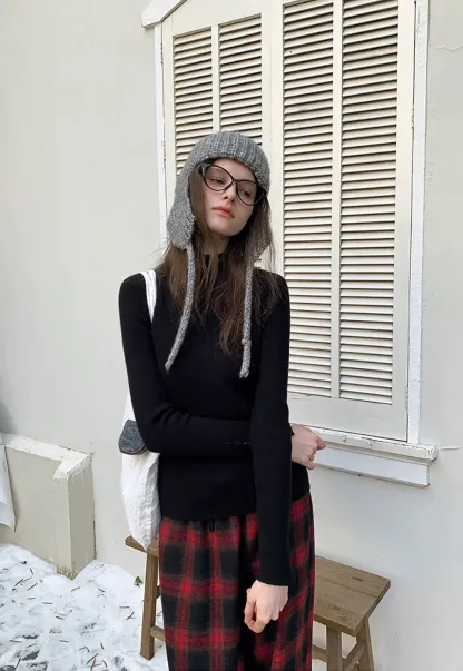 Elegant High Neck Knit Sweater with Button Detail Sleeve