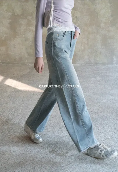 Wide leg jeans with subtle dot embellishments
