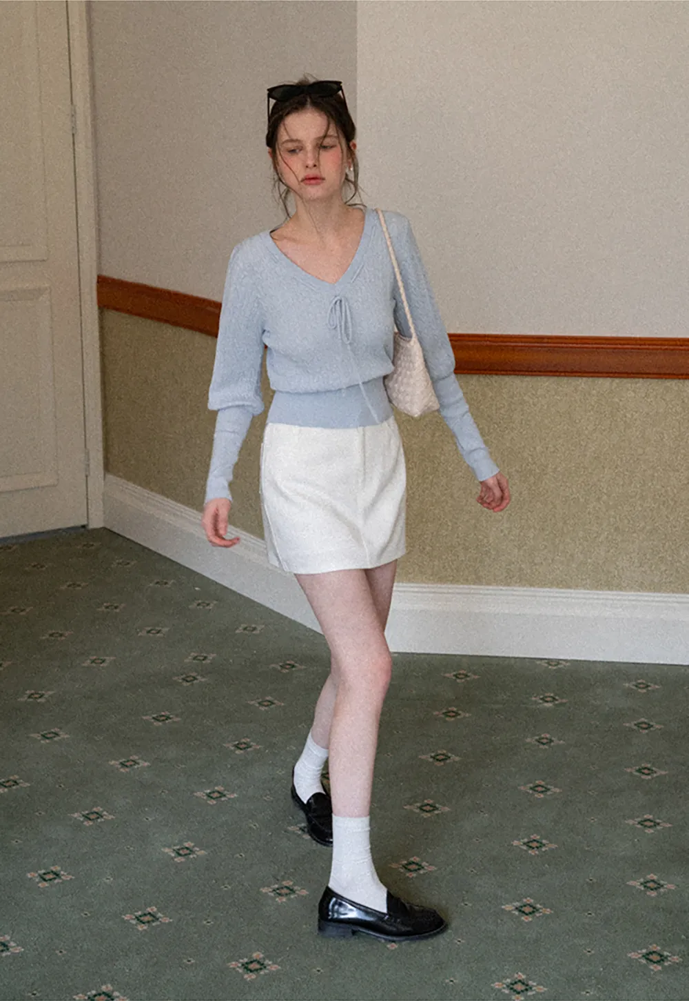 A-line mini skirt with front zipper and belt loops