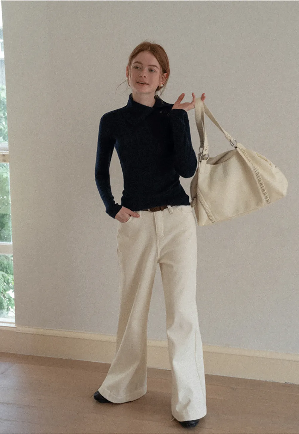 Turtleneck Sweater Long Sleeve Knitwear Women's Fitted Top