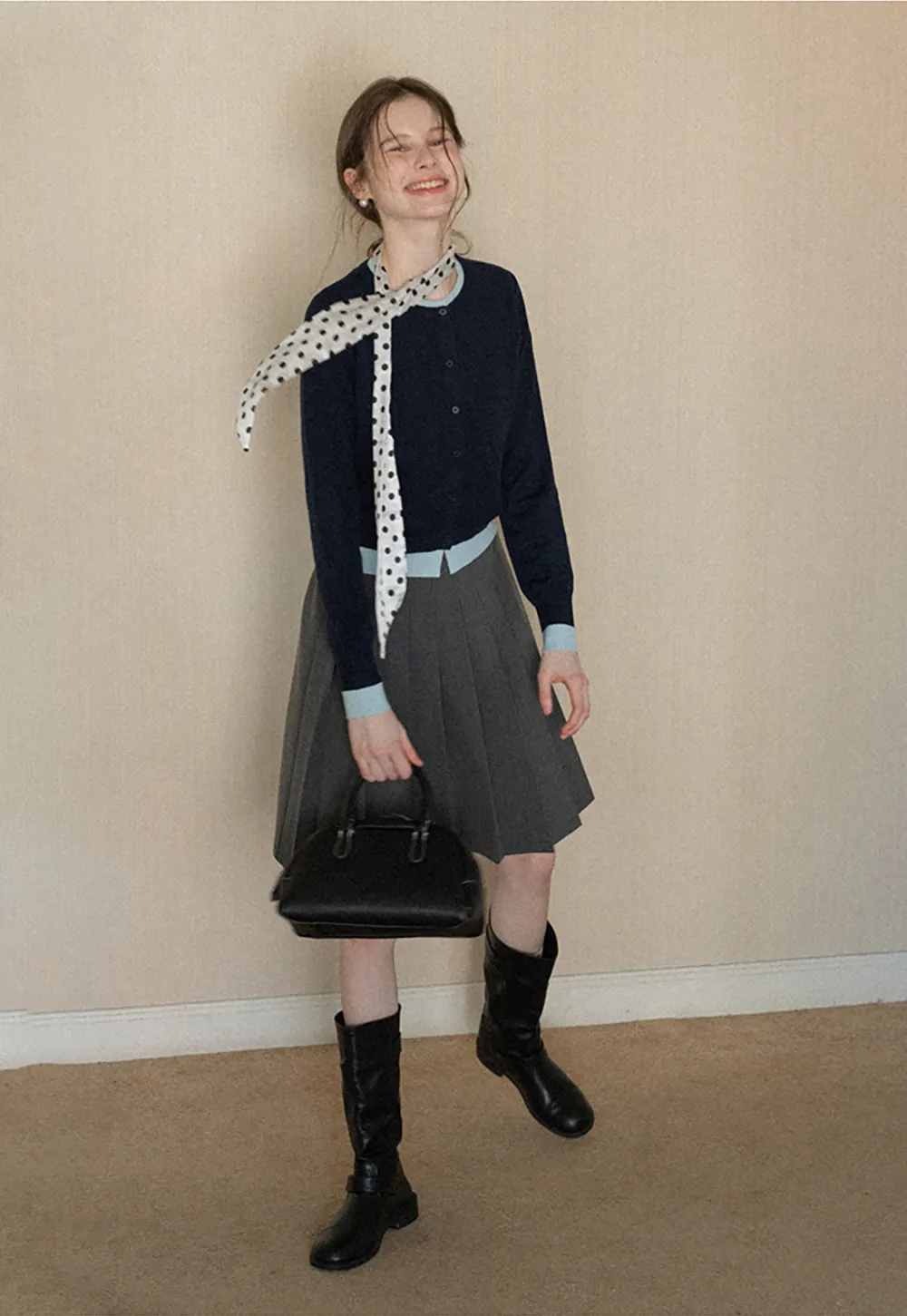 Elegant Round Neck Knit Sweater with Button Detail