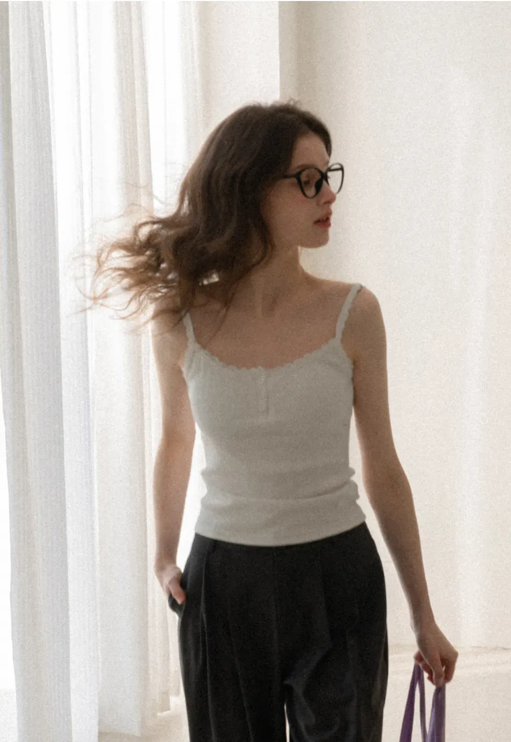 Lace Trim Button Front Tank Top