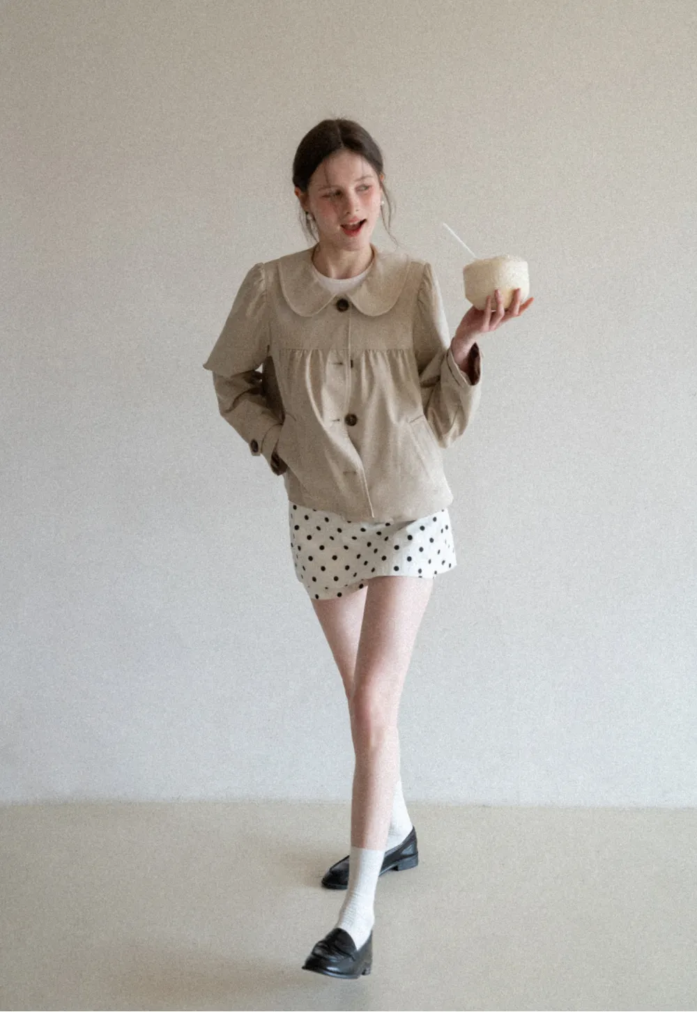 Short Jacket with Peter Pan Collar and Buttons