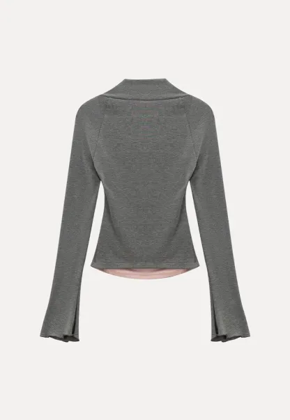 Polka dot long sleeve top with square neckline