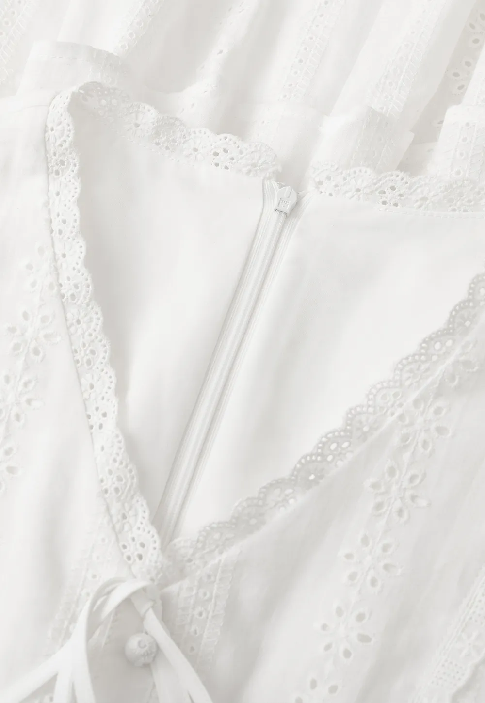 Eyelet Lace Dress with Puffed Sleeves and Tiered Skirt