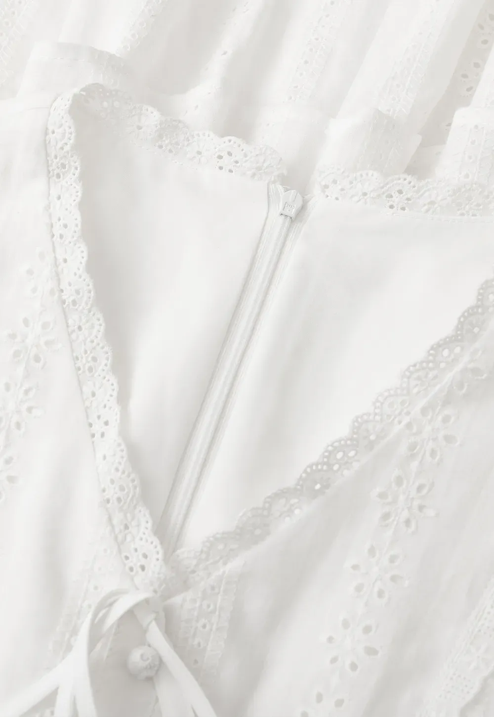 Eyelet Lace Dress with Puffed Sleeves and Tiered Skirt