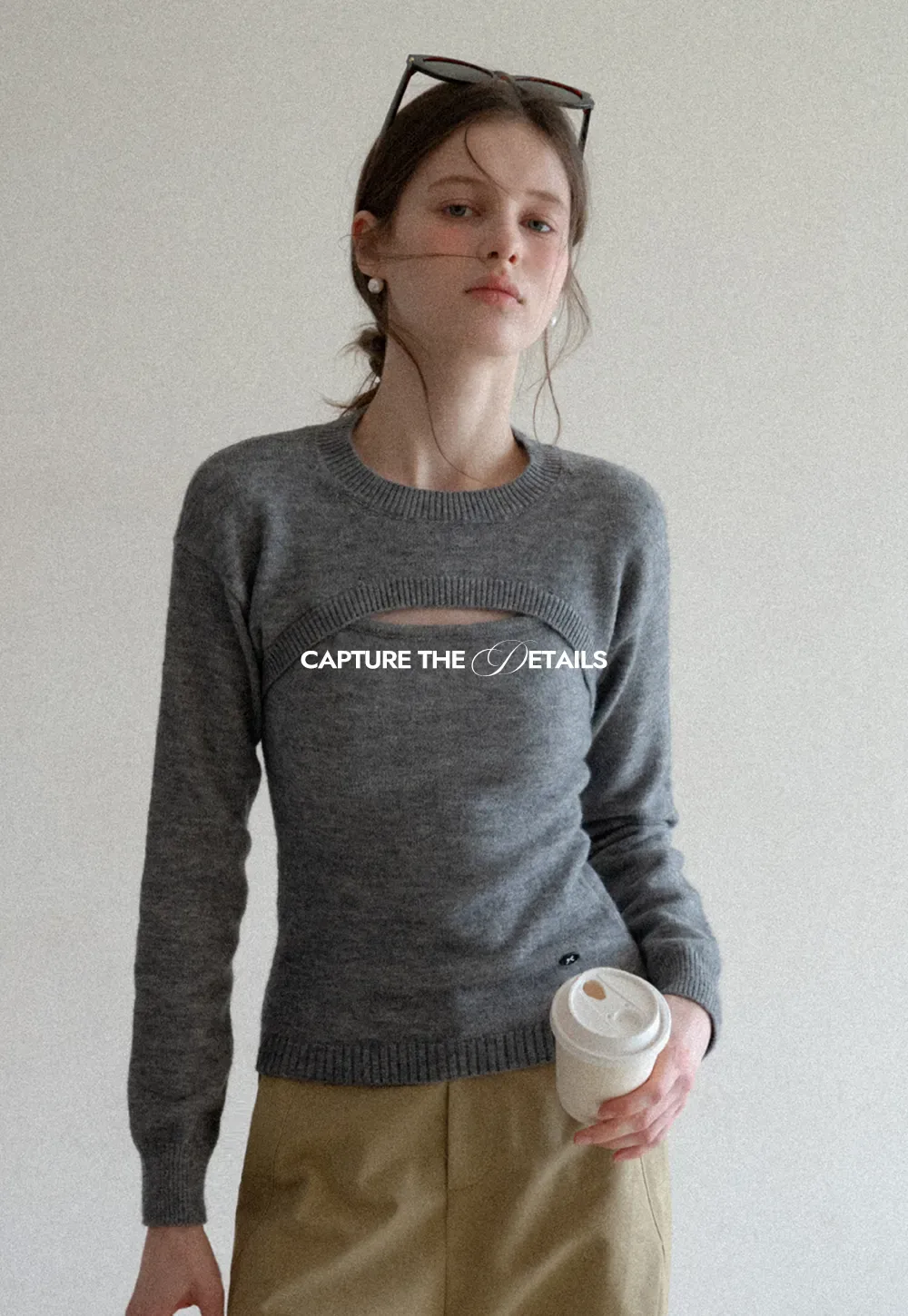 Cutout Detail Round Neck Knit Sweater