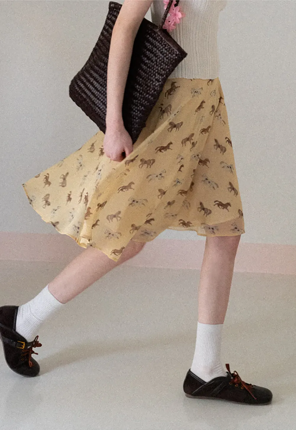 Horse Print Flared Midi Skirt