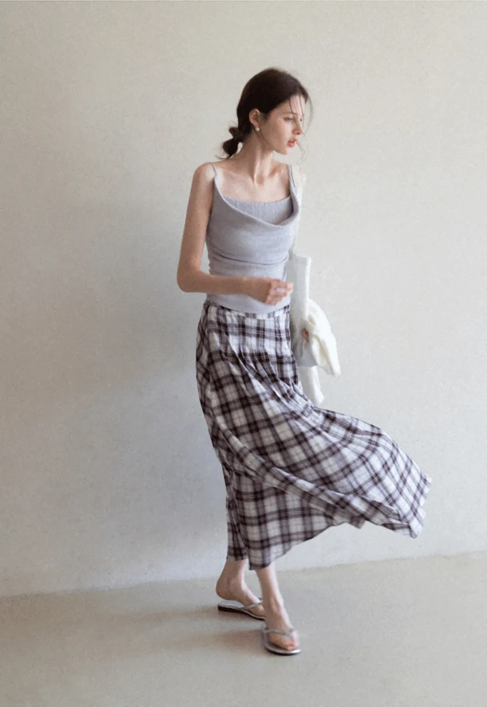 Plaid Pleated Midi Skirt