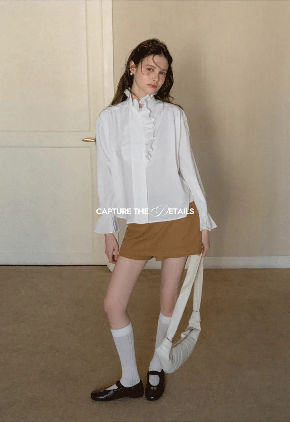 Elegant Ruffled Collar Blouse with Flared Cuffs