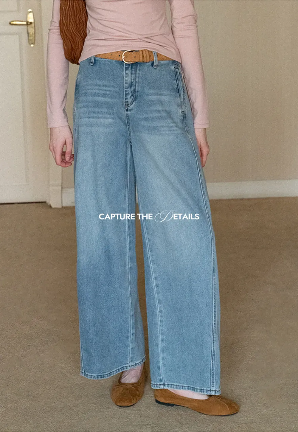 Wide leg high waist denim jeans with belt loop design