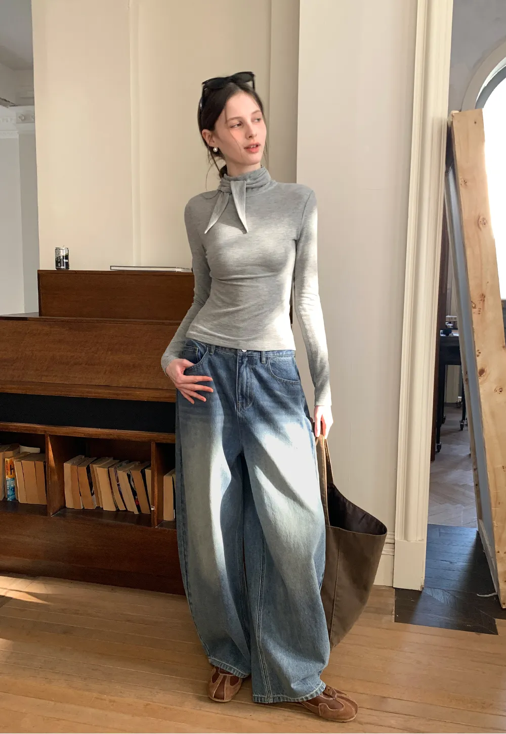 Tie Neck Long Sleeve T-Shirt Top