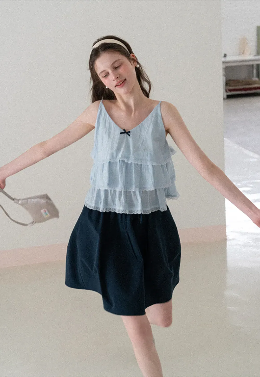 A-line skirt with drawstring waist and layered hem