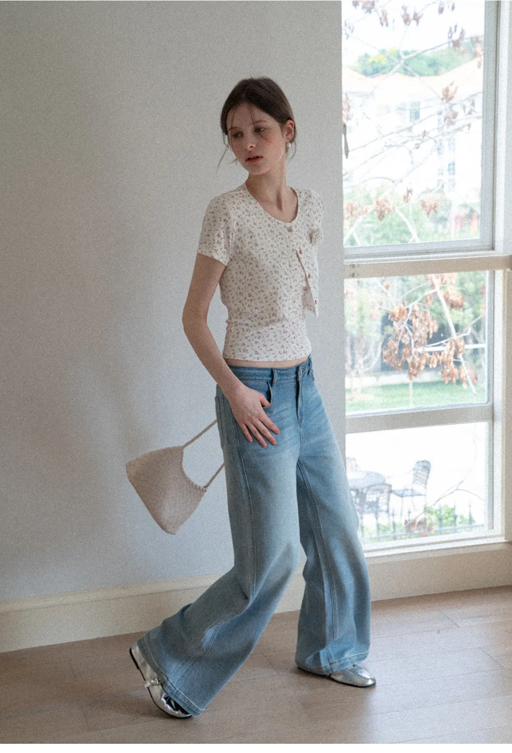 Short sleeve floral print top and tank top set