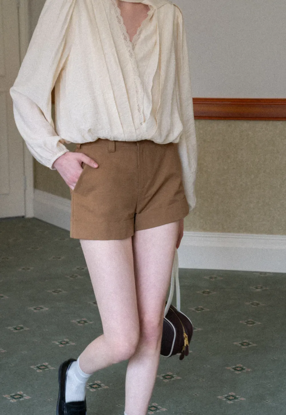 Cropped Tailored Shorts with Cuffed Hem